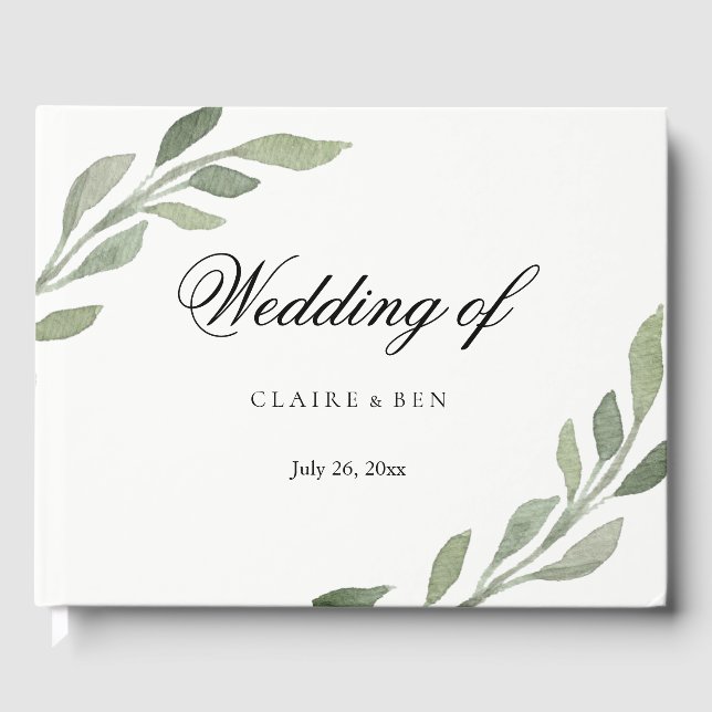 Livro De Visitas Guestbook Elegante Greenery Leaf Wedding (Frente)