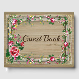 Livro De Visitas Guestbook Elegante Rustic Rosa vermelha Wedding
