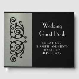 Livro De Visitas Guestbook Elegante Silver e Casamento Negro