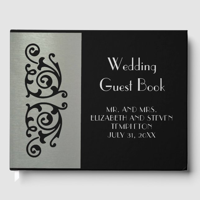 Livro De Visitas Guestbook Elegante Silver e Casamento Negro (Frente)