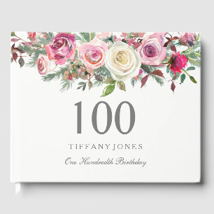 Livro De Visitas GuestBook floral elegante do aniversário do rosa