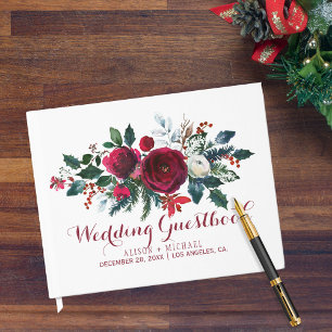 Livro De Visitas Guestbook floral vermelho do casamento no inverno