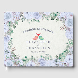 Livro De Visitas Guestbook Light Blue Watercolor Floral