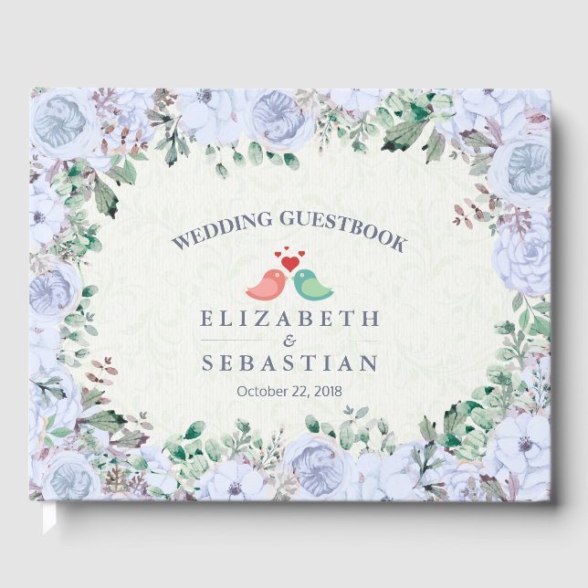 Livro De Visitas Guestbook Light Blue Watercolor Floral (Frente)