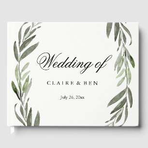 Livro De Visitas Guestbook moderno do casamento da folha do verde