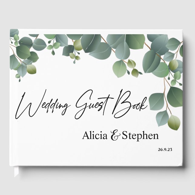 Livro De Visitas Guestbook na moda Greenery Modern Wedding (Frente)
