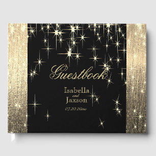 Livro De Visitas Guestbook preto e Dourado elegante das luzes das