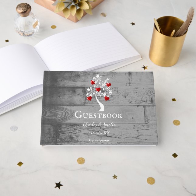 Livro De Visitas Guestbook Red Tree of Hearding (Frente aberta)
