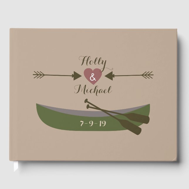 Livro De Visitas Guestbook Rustic Canoe Wedding (Frente)