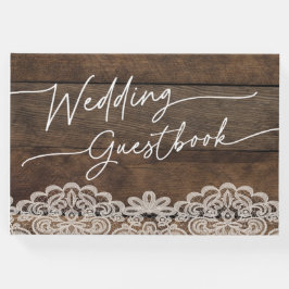 Livro De Visitas Guestbook Rustic Wood and Lace Country Weding