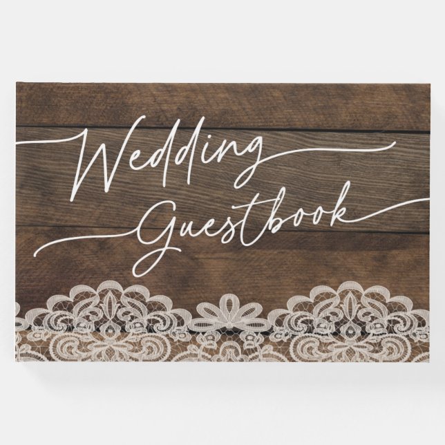 Livro De Visitas Guestbook Rustic Wood and Lace Country Weding (Frente)