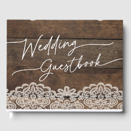 Livro De Visitas Guestbook Rustic Wood and Lace Country Weding