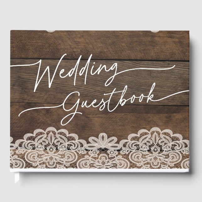 Livro De Visitas Guestbook Rustic Wood and Lace Country Weding (Frente)