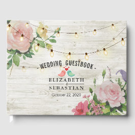 Livro De Visitas Guestbook Rustic Wood String Lights Floral Weding