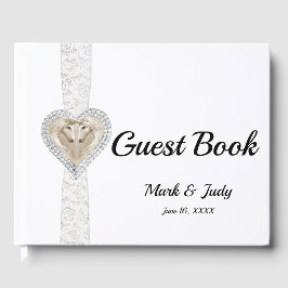 Livro De Visitas Guia de Casamento de Fita do Unicorn White Lace