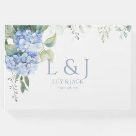 Livro De Visitas Guia de Casamento de Hydrangea Floral Azul e Branc