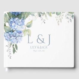 Livro De Visitas Guia de Casamento de Hydrangea Floral Azul e Branc