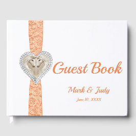 Livro De Visitas Guia de Casamento de Ribbon do Unicorn Orange Lace