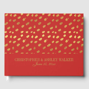 Livro De Visitas Guia de Casamento Personalizado Dourado Vermelho E
