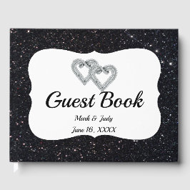 Livro De Visitas Guia do Black Glitter Diamond Hearts