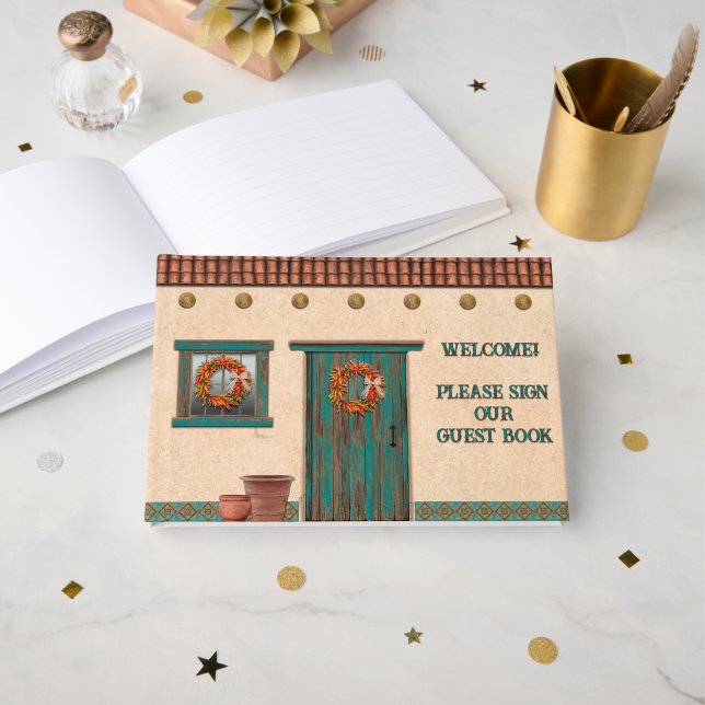 Livro De Visitas Hacienda Adobe Sudoeste Personalizada  (Frente aberta)