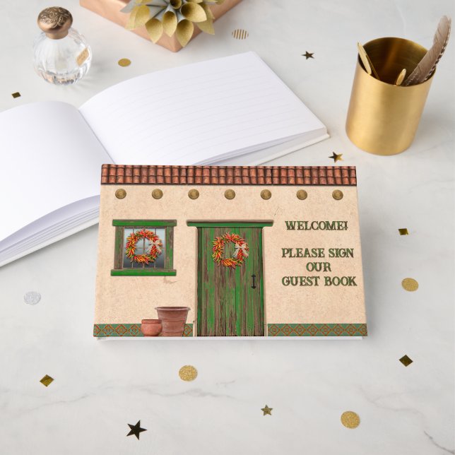 Livro De Visitas Hacienda Adobe Sudoeste Personalizado  (Frente aberta)