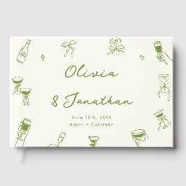 Livro De Visitas Hand Drawn Green Wedding