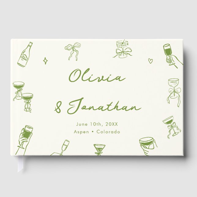 Livro De Visitas Hand Drawn Green Wedding (Frente)