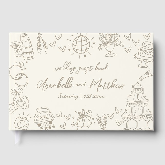 Livro De Visitas Hand Drawn Vintage Whimsical Wedding (Frente)