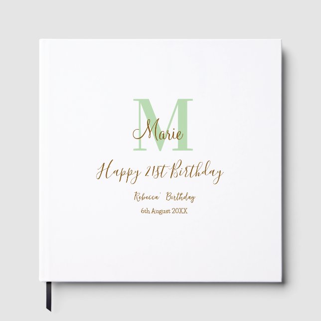 Livro De Visitas Happy 21st Birthday green add name monogram brown  (Frente)