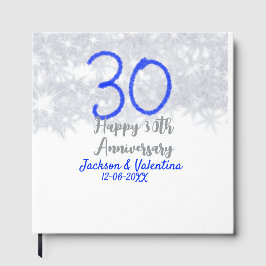 Livro De Visitas Happy 30th wedding anniversary silver blue glitter