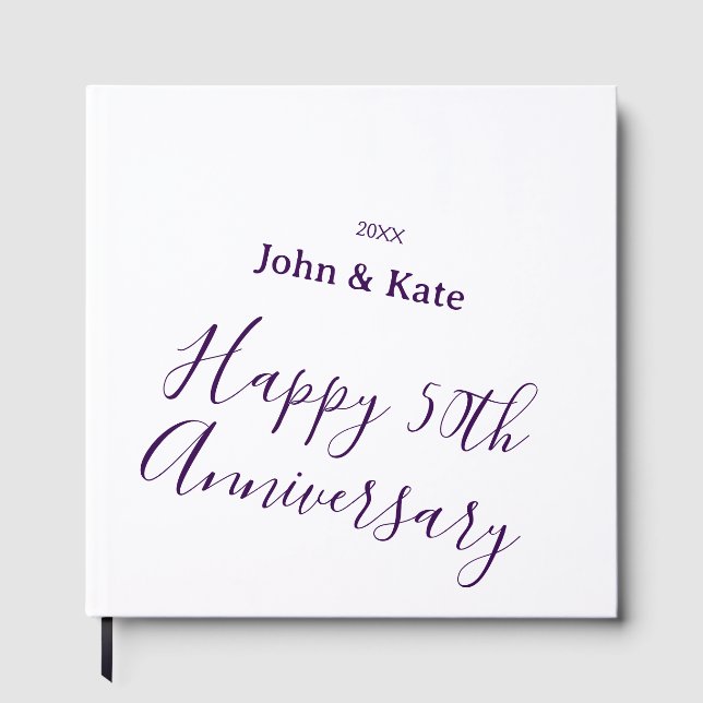Livro De Visitas Happy 50th anniversary purple name year simple  (Frente)