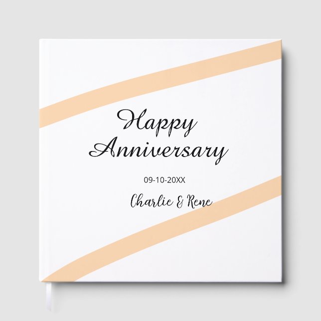 Livro De Visitas Happy wedding anniversary orange pastel lines name (Frente)
