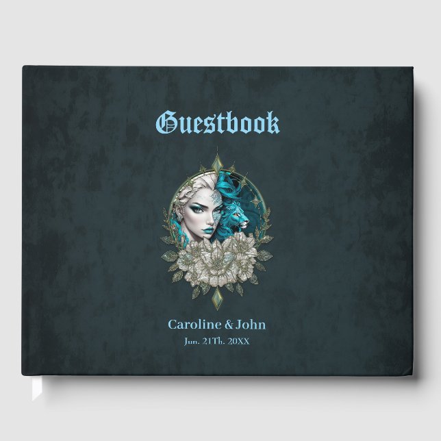 Livro De Visitas Harmonia dos elementos, a mulher com leão. (Frente)