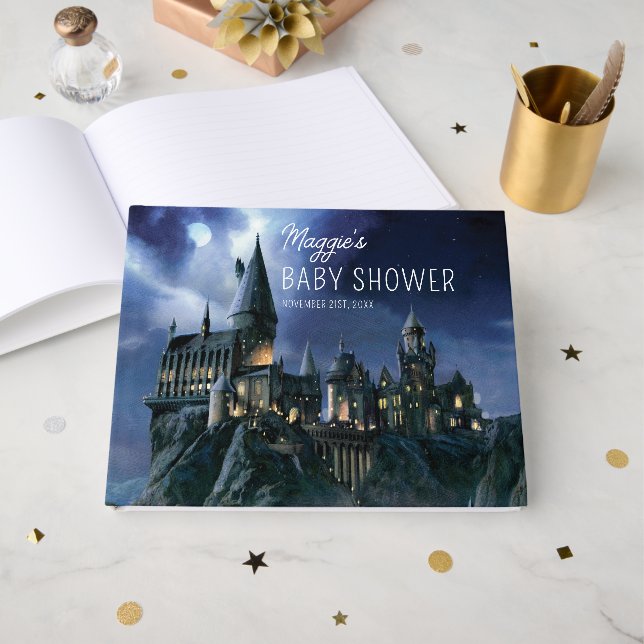 Livro De Visitas Harry Potter Castle | Moonlit Hogwarts Baby Shower (Frente aberta)