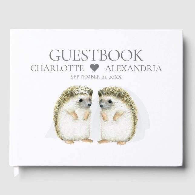 Livro De Visitas Hedgehog Brides Casamento de Casal Lésbica Ótima (Frente)