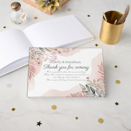 Livro De Visitas Heritage Blush Rosa Floral Casamento Jardim Boho 