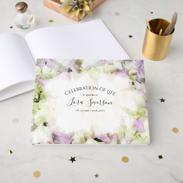 Livro De Visitas Hídrangea quase rosa Celebração da Vida (Frente aberta)