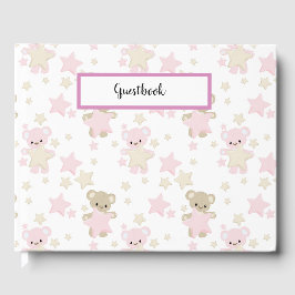 LIVRO DE VISITAS HORAS DE PINK E TAN TEDDY BEARS E ESTRELAS