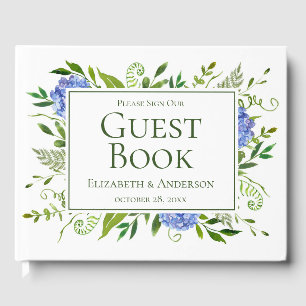 Livro De Visitas Hortênsias Azuis Casamento em Aquarela Floral