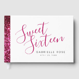 Livro De Visitas Hot Pink Glitter Stripe Modern Sweet 16