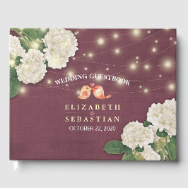 Livro De Visitas Hydrangea String do Guestbook Casado Luzes Borgonh