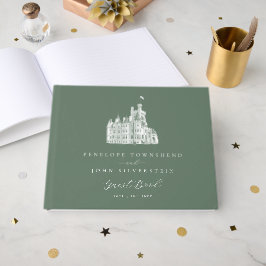 Livro De Visitas Ilustração de Castelo Vintage em Verde Salgueiro p