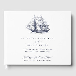 Livro De Visitas Ilustração de Navio Náutico Elegante Casamento