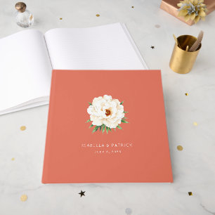 Livro De Visitas Ilustração Floral de Coral Elegante