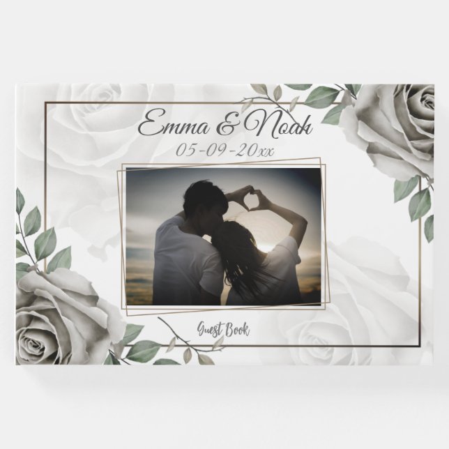 Livro De Visitas Imagem de Casamento de rosas brancas russas românt (Frente)