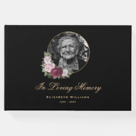Livro De Visitas Imagem Funeral Floral Cor-de-Rosa-Rosa-Borgonha El