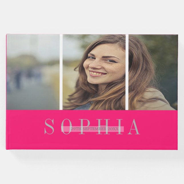 Livro De Visitas Imagem pessoal legante Mitzvah prata rosa (Frente)