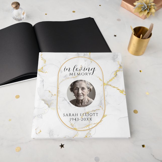 Livro De Visitas In Loving Memory  with Photo | marble  (Frente aberta)