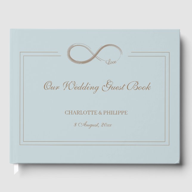 Livro De Visitas Infinity Symbol Dusty Blue Cinza Casamento Dourado (Frente)